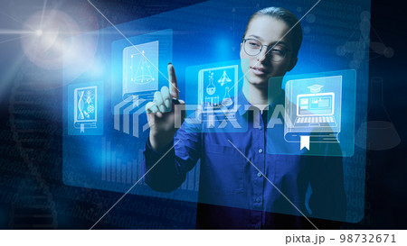 Close-up teenage student using digital screen for learning, education, e-classes 98732671
