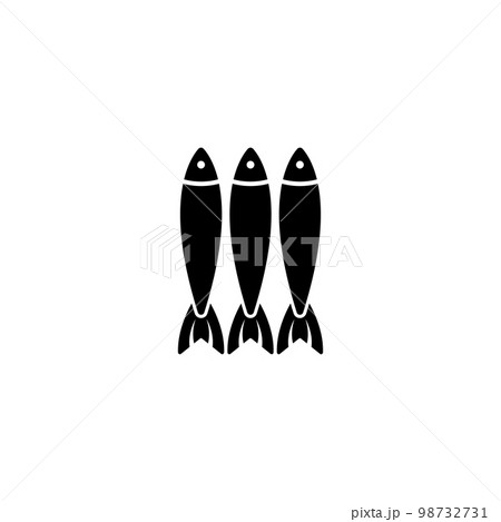 Sprats, Canned Fish, Sardines or Herring. Flat Vector Icon illustration. Simple black symbol on white background. Sprat Fish in Row, Sardines Tin Can sign design template for web and mobile UI element 98732731