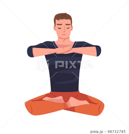 Man Character Doing Meditation Sitting in Lotus Pose Practicing Mindfulness Vector Illustration Man Character Doing Meditation Sitting in Lotus Pose Practicing Mindfulness Vector Illustration 98732785