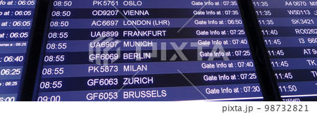 Scoreboard in international airport with names flights and cities 98732821