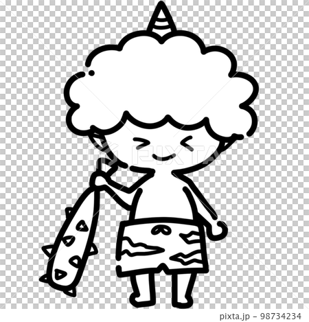 Setsubun illustration of a hand-drawn ogre holding a metal stick 98734234