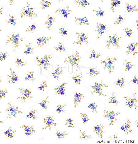 リバティ調の可愛い薔薇シームレスパターン リバティ調の可愛い薔薇シームレスパターン 98734462