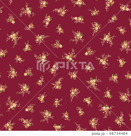 リバティ調の可愛い薔薇シームレスパターン リバティ調の可愛い薔薇シームレスパターン 98734464