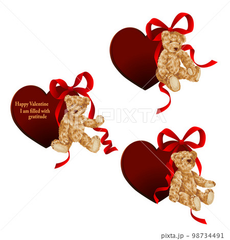 可愛いクマとハートチョコのカード素材, 可愛いクマとハートチョコのカード素材, 98734491