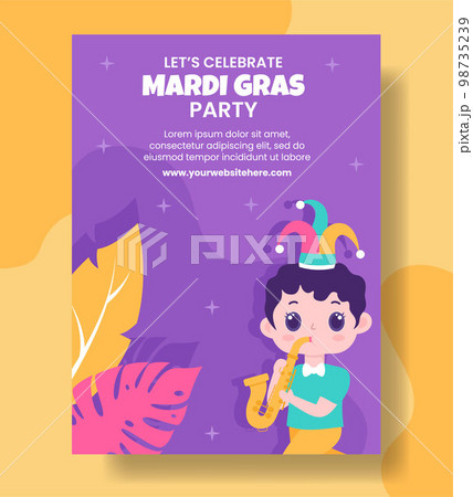 Mardi Gras Carnival Vertical Poster Flat Cartoon Hand Drawn Templates Illustration 98735239