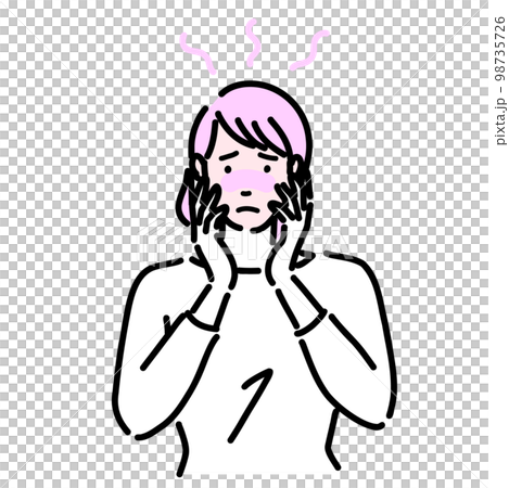 A woman suffering from hot flashes and sweating 98735726