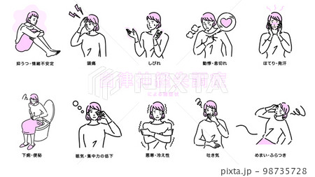 自律神経失調症に悩む女性のセット 自律神経失調症に悩む女性のセット 98735728