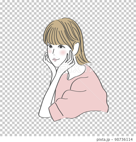 手放在臉上的可愛女性插畫 98736114