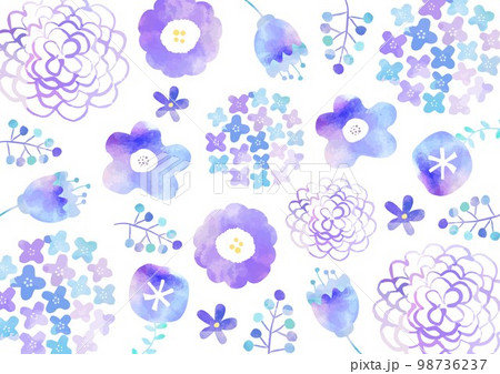 水彩草花柄_パープル系1613のイラスト素材 [98736237] - PIXTA