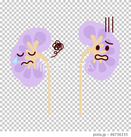 帶有生病和悲傷表情的腎臟的插圖 98736335