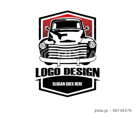 classic pickup truck silhouette logo. isolated white background view from front. best for badge, emblem concept, icon, design sticker, truck industry. available eps 10. 98736376
