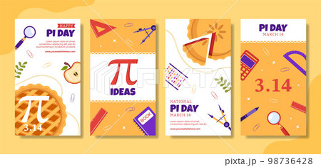 World Pi Day Social Media Stories with Mathematical Constants or Baked Sweet Pie Flat Cartoon Hand Drawn Templates Illustration 98736428