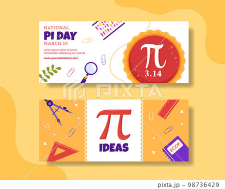 World Pi Day Horizontal Banner with Mathematical Constants or Baked Sweet Pie Flat Cartoon Hand Drawn Templates Illustration 98736429