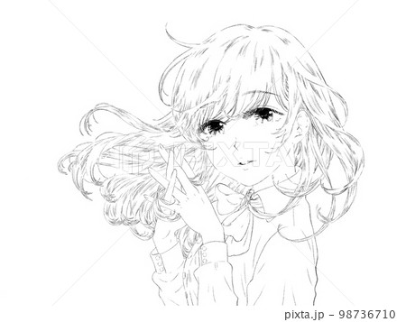 胸の前で手を組む少女/無表情/線画Ver. 98736710
