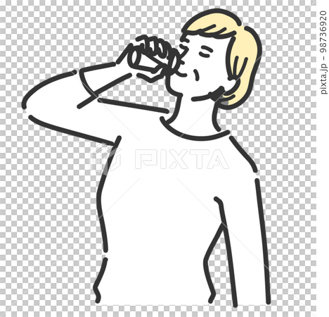 Blond middle-aged woman drinking water Blond middle-aged woman drinking water 98736920