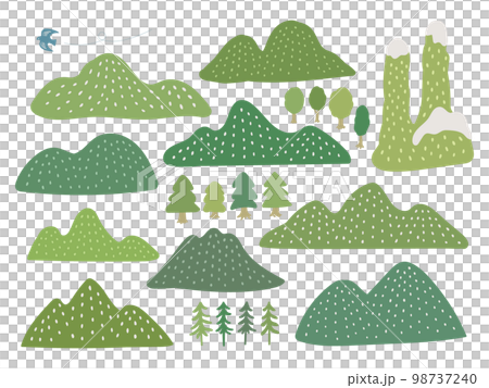 手描きの山と木のセット 98737240