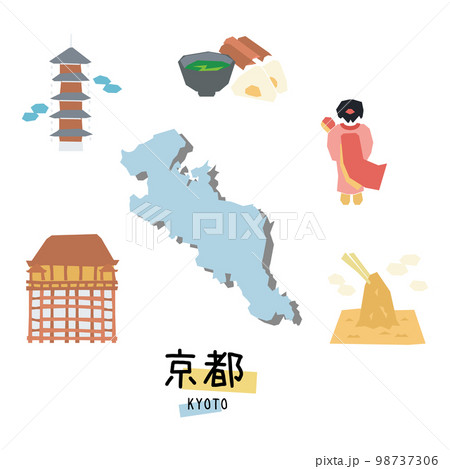 日本の京都府のグルメ観光アイコンセット（フラット） 98737306