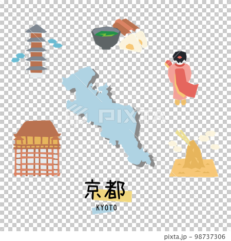 日本の京都府のグルメ観光アイコンセット（フラット） 98737306