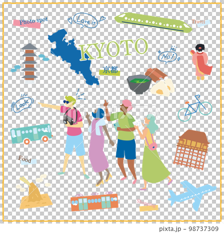 在日本京都府享受美食觀光的遊客的圖標集 98737309