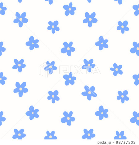 Beautiful vector old style 70s retro floral seamless pattern with blue flowers. Stock illustration. Beautiful vector old style 70s retro floral seamless pattern with blue flowers. Stock illustration. 98737505
