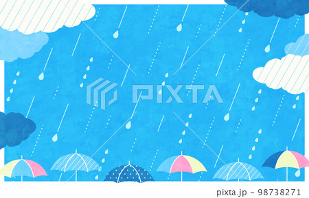 雨と傘のポップなベクターイラスト背景 98738271