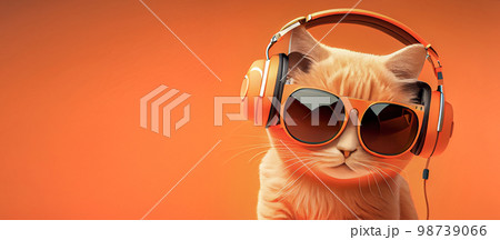 Animal headphones vector cat or dog dj in headphones listening to