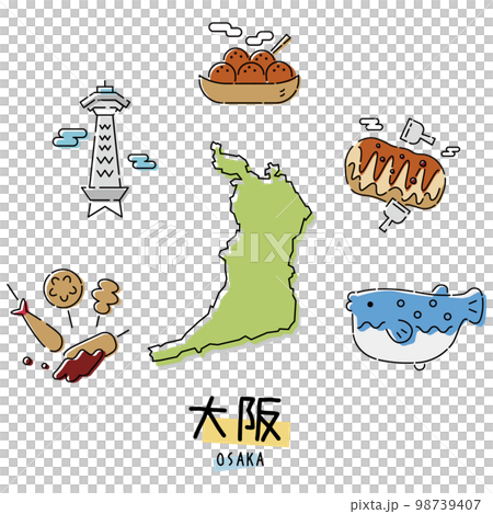 日本大阪府美食旅遊圖標集(畫線) 日本大阪府美食旅遊圖標集(畫線) 98739407