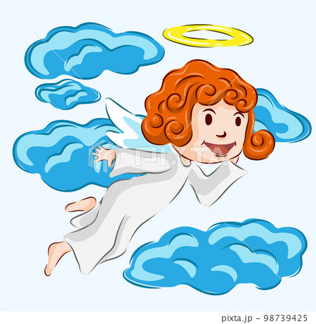 Cute cartoon angel floating on the clouds 98739425
