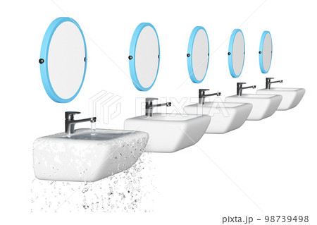 water overflowing in the sink, wash basin isolated. 3d render illustration 98739498