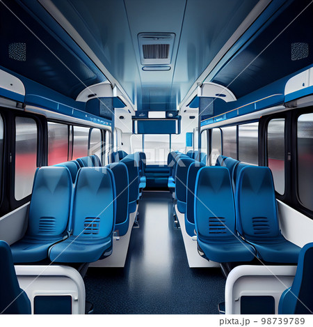 Business bus Interior in blue and white color. 98739789
