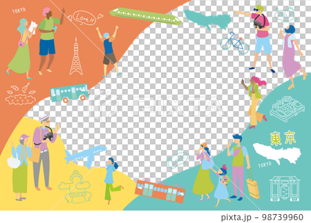 日本の東京都のグルメ観光を楽しむ人物とアイコンセット 98739960