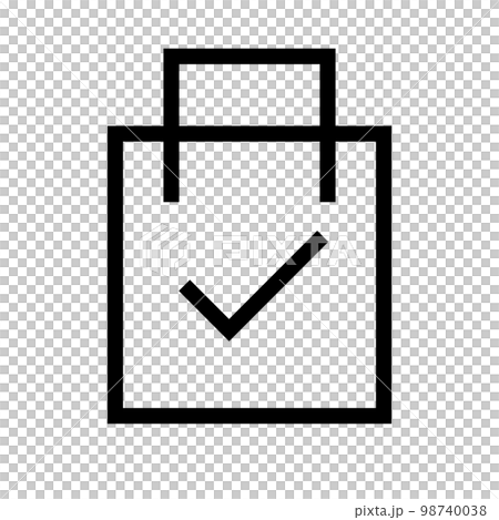 チェックマーク付きのショッピングバッグアイコン。購入済み。ベクター 