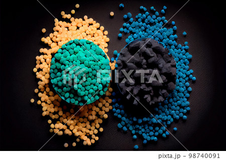 Crushed plastic granules for recycling. Plastic crusher. Recycled plastic with mixed colors. The concept of recycled plastic used 98740091