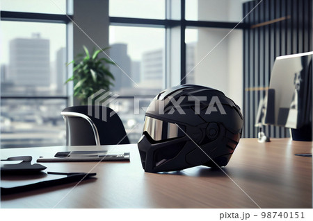 Open face motorcycle helmet on wooden table. Open face motorcycle helmet on wooden table. 98740151