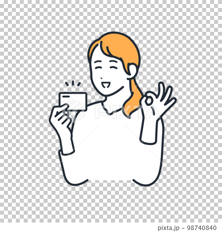 カード持ってOKサインをする若い女性のシンプルなベクターイラスト素材 カード持ってOKサインをする若い女性のシンプルなベクターイラスト素材 98740840