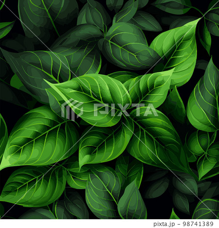 Texture of green leaves, green background pattern - Vector 98741389