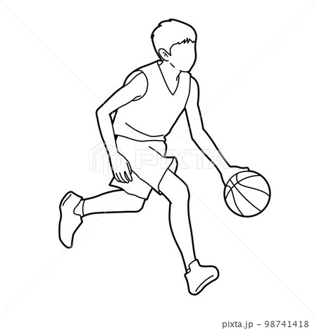 バスケットボールをする男の子のイラスト（白背景・ベクター・切り抜き） 98741418
