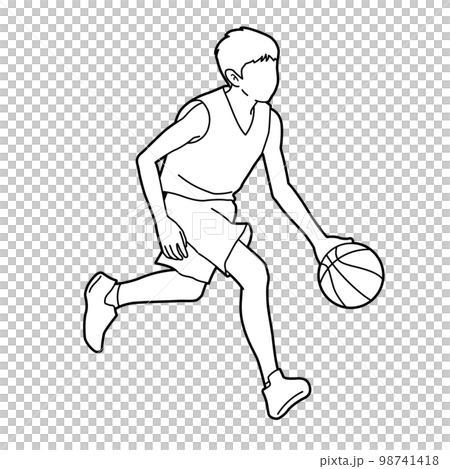 一個男孩打籃球的插圖(白色背景、矢量、剪裁) 一個男孩打籃球的插圖(白色背景、矢量、剪裁) 98741418