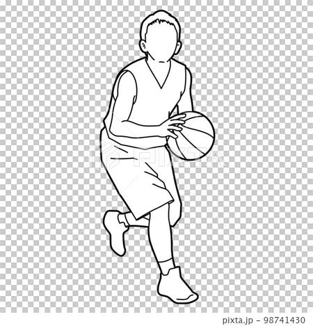 一個男孩打籃球的插圖（白色背景、矢量、剪裁） 98741430