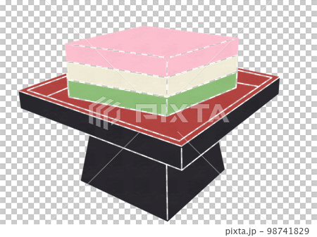 赤い台にのっている菱餅のイラスト（版画風） 98741829