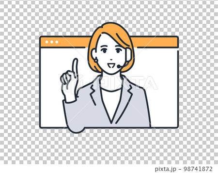 オンラインで説明をする若いビジネスウーマンのシンプルなベクターイラスト素材 98741872