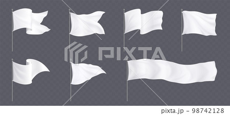White flags and pennants on poles mockup 98742128