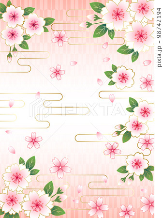 葉桜と雲の矢がすり背景タテピンク 98742194