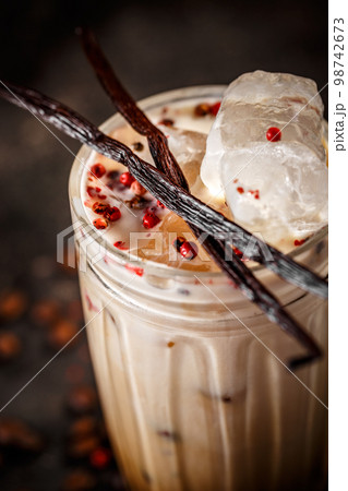 Tall glass iced coffee latte Tall glass iced coffee latte 98742673