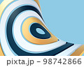 3D curved disk made up of rings on blue background. 98742866