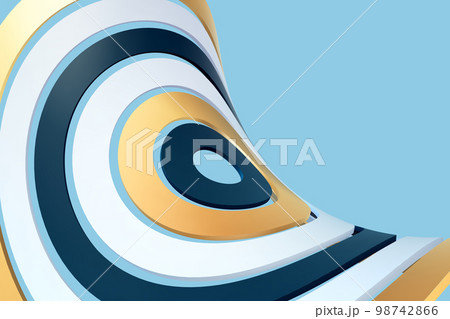 3D curved disk made up of rings on blue background. 3D curved disk made up of rings on blue background. 98742866
