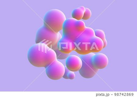 3D abstract liquid bubbles on purple background. 98742869