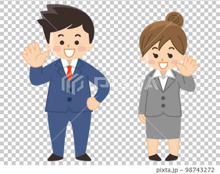 微笑著揮手的商人和女商人 98743272