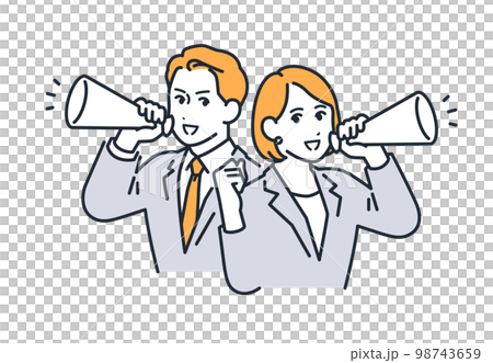 用擴音器歡呼的商務人士的簡單矢量圖解素材 98743659