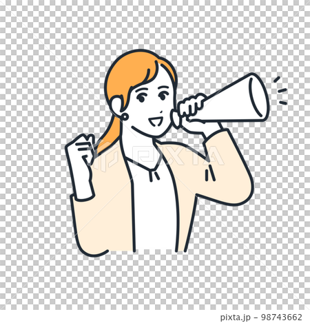 一個拿著擴音器歡呼的年輕女子的簡單矢量圖解素材 一個拿著擴音器歡呼的年輕女子的簡單矢量圖解素材 98743662